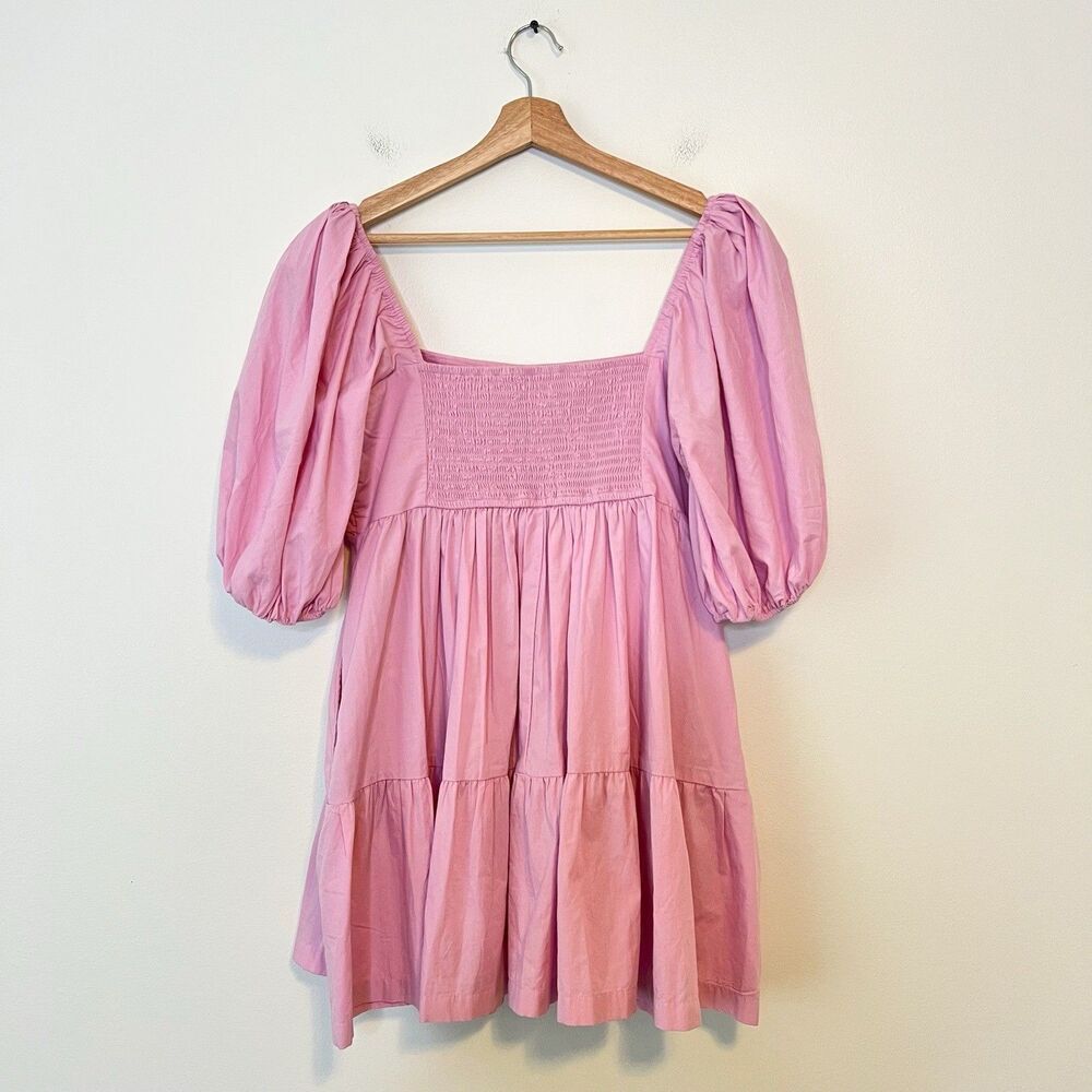 Abercrombie & Fitch Emerson Poplin Puff Sleeve Mini Dress in Pink Size L Petites - Picture 5 of 9